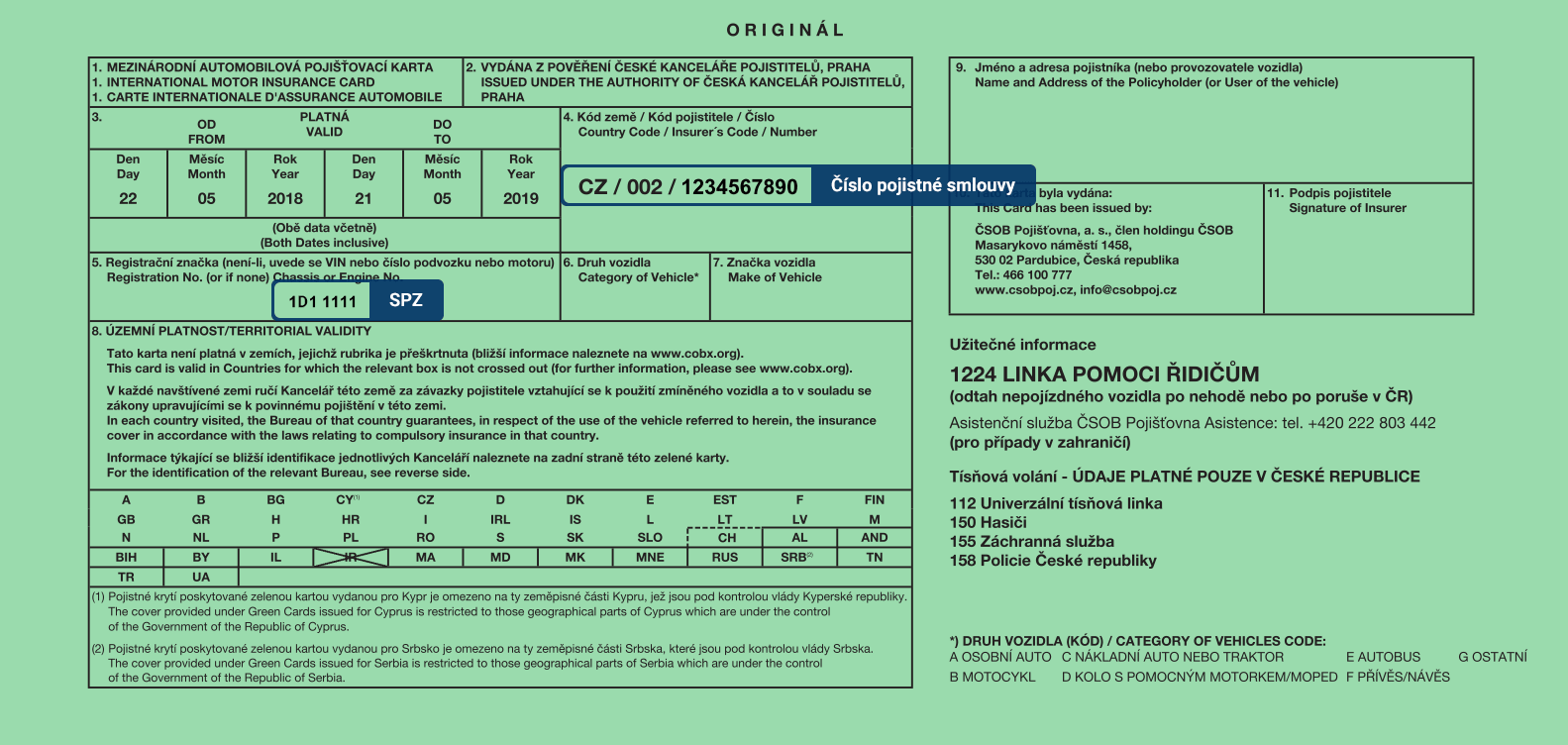 Kde najdu číslo pojištění odpovědnosti?